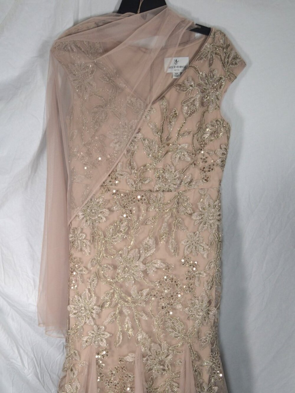 Alex Evenings V-Neck Floor-Length Tulle Evening Gown Beaded Embellishments 10 P